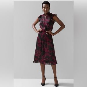 White House Black Market Smocked Waist Ruffle Midi, NWT, Size Med, Dahlia Black